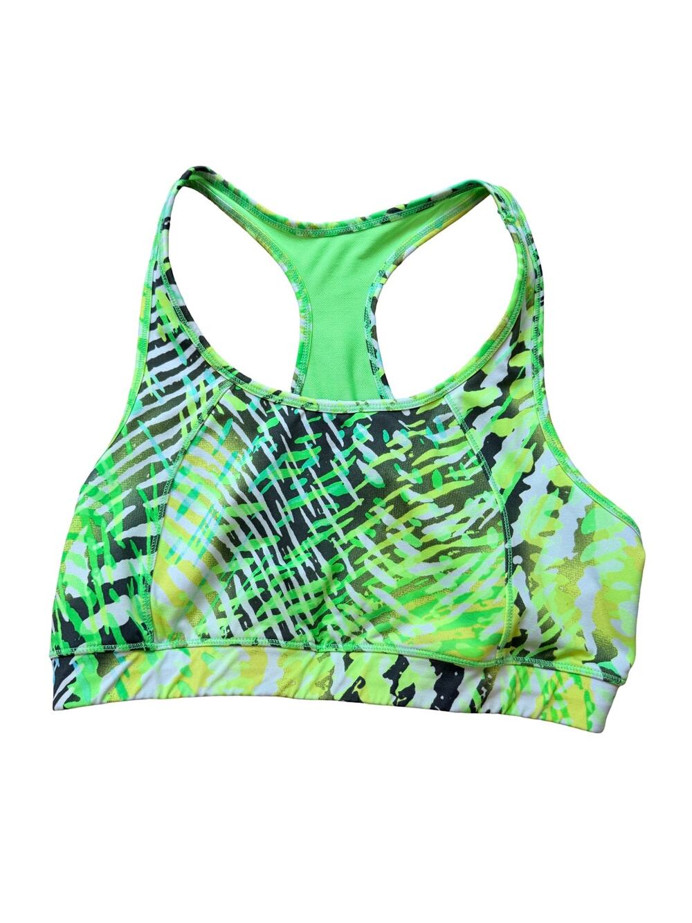 Calvin Klein Performance Quick Dry Sports Bra Sz XL Green Abstract Racerback